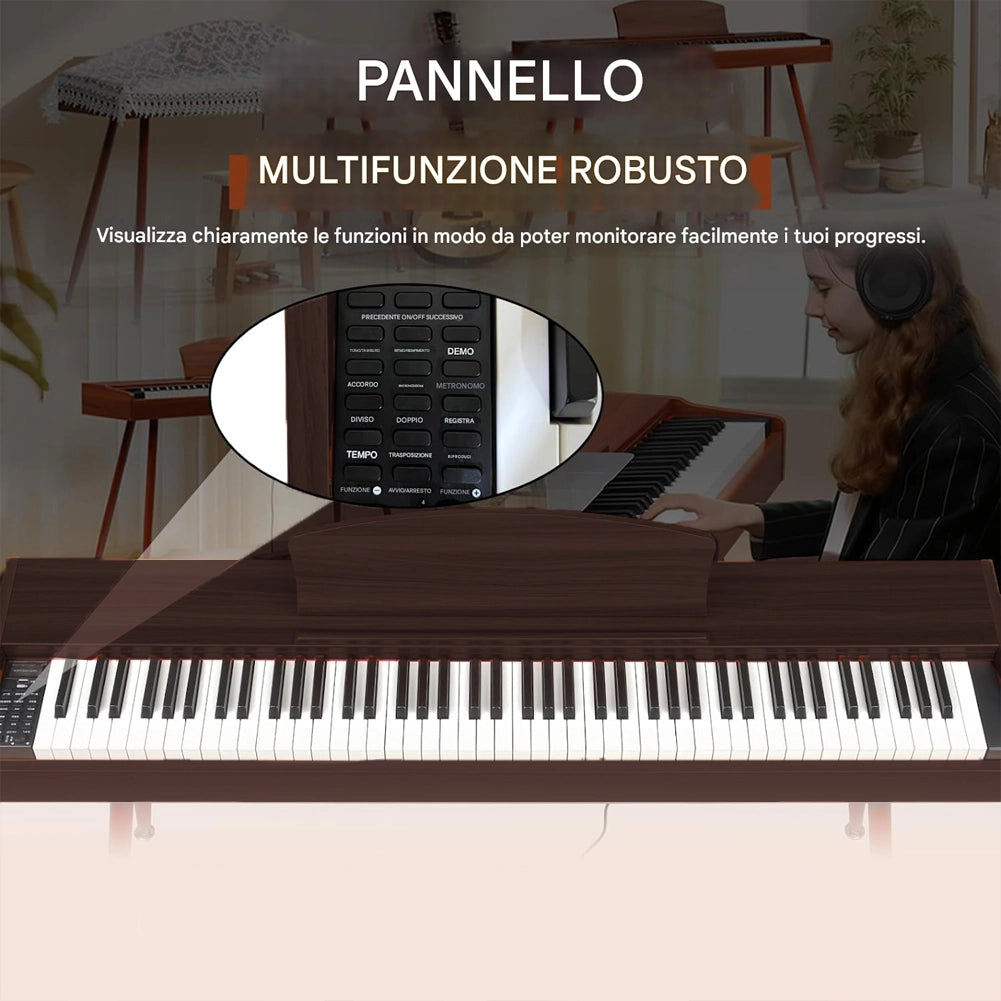 Tastiera Musicale Pianoforte Elettrico con 88 Tasti e Pedaliera Colore Mogano