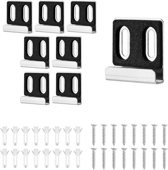 Set di Applicazioni per Specchi in Metallo 8 pezzi con Viti e Gommini per Montaggio a Parete di Specchi Senza Cornice (Doppio Foro Argento)