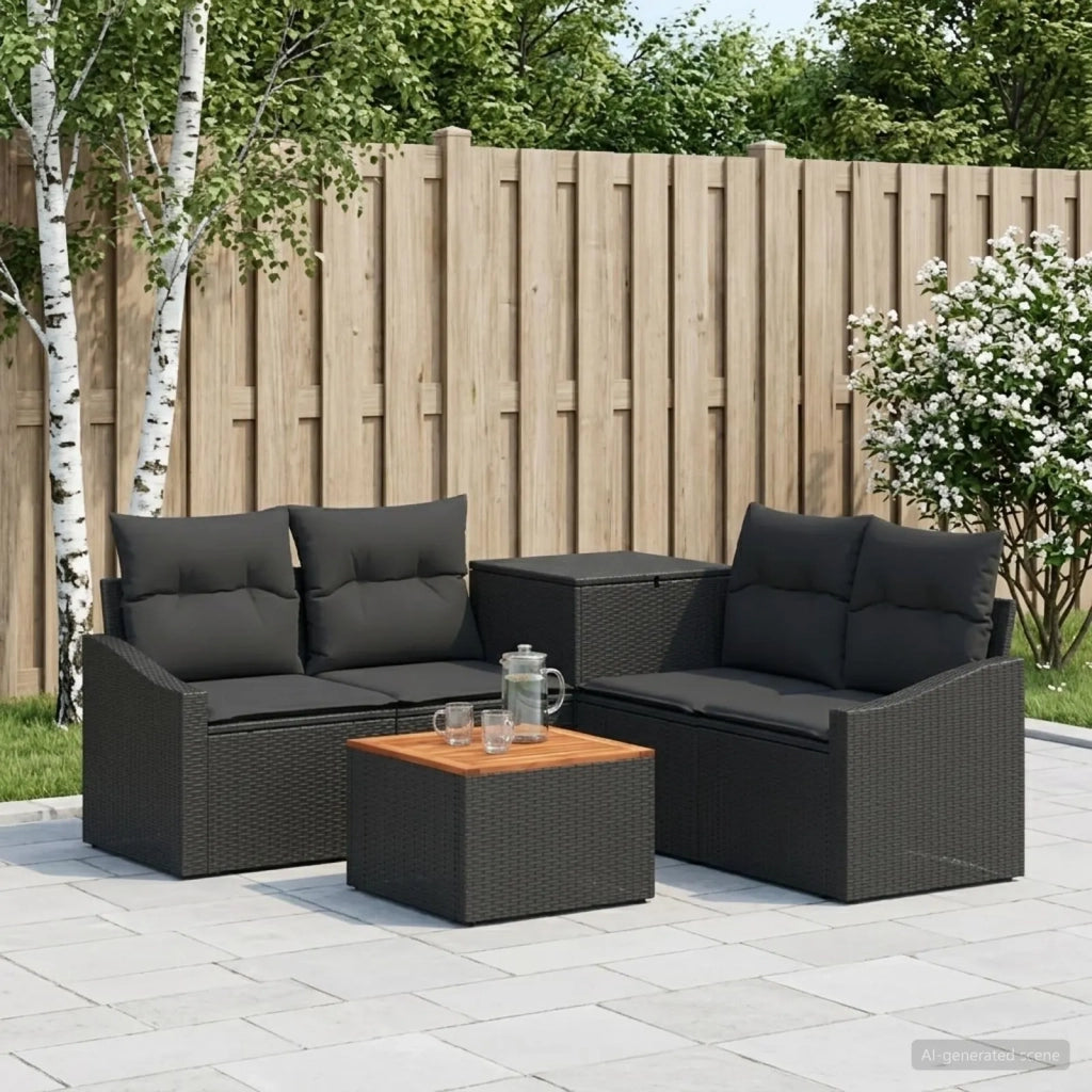 Set di divani 6 pz Nero Rattan sintetico e Acciaio 3447289