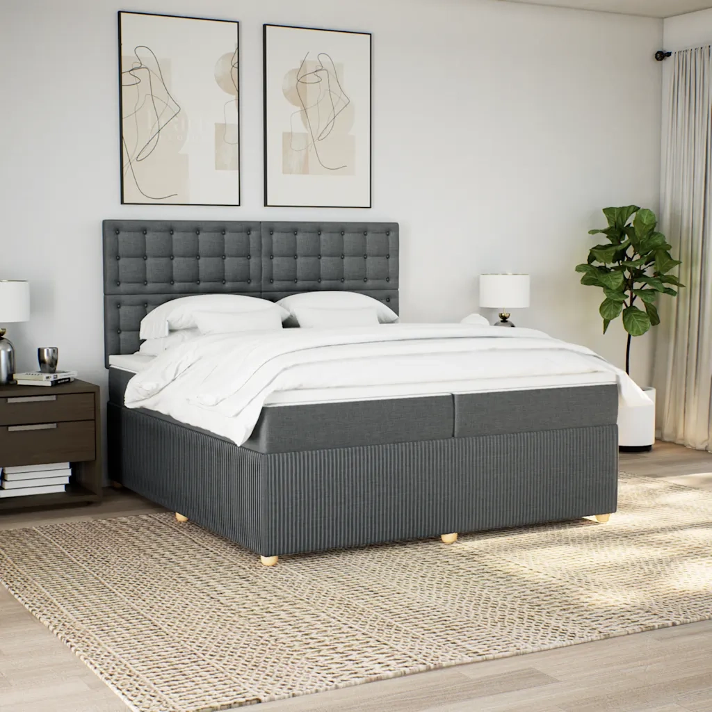 Giroletto a Molle con Materasso Grigio Scuro 200x200 cm Tessuto 3294478