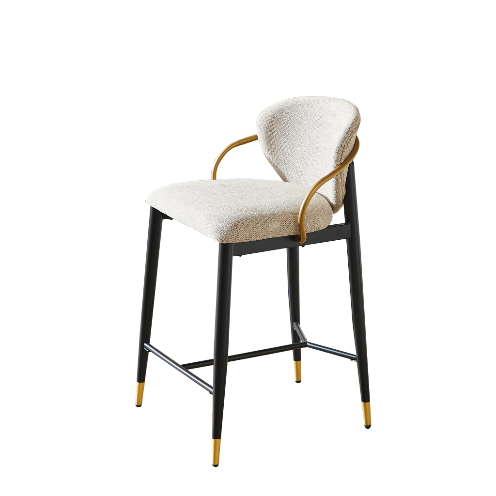 Set 2 Sgabelli da Bar Regolabili in Altezza ¨C MINIMAL ¨C Chenille Marrone Chiaro, Struttura Nero-Oro