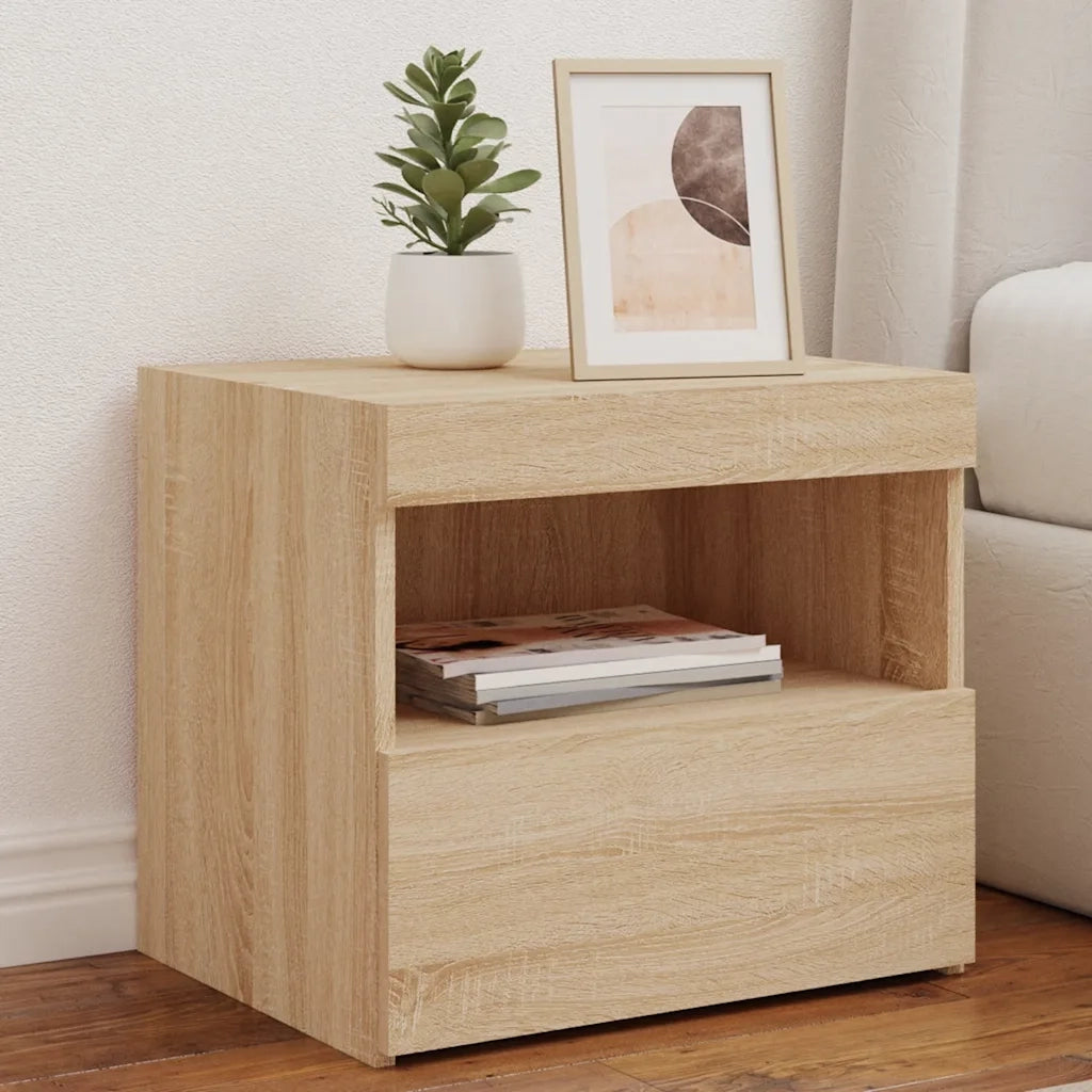 Set di 2 Comodini | Armadio da Notte | Mobiletto da notte con Luci LED Rovere Sonoma 50x40x45 cm