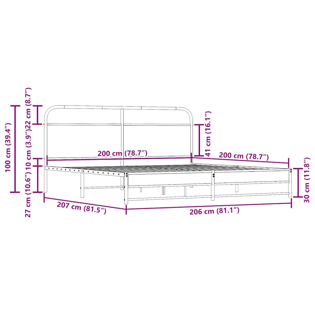vidaXL Giroletto senza Materaso in Metallo Rovere Fumo 200x200 cm