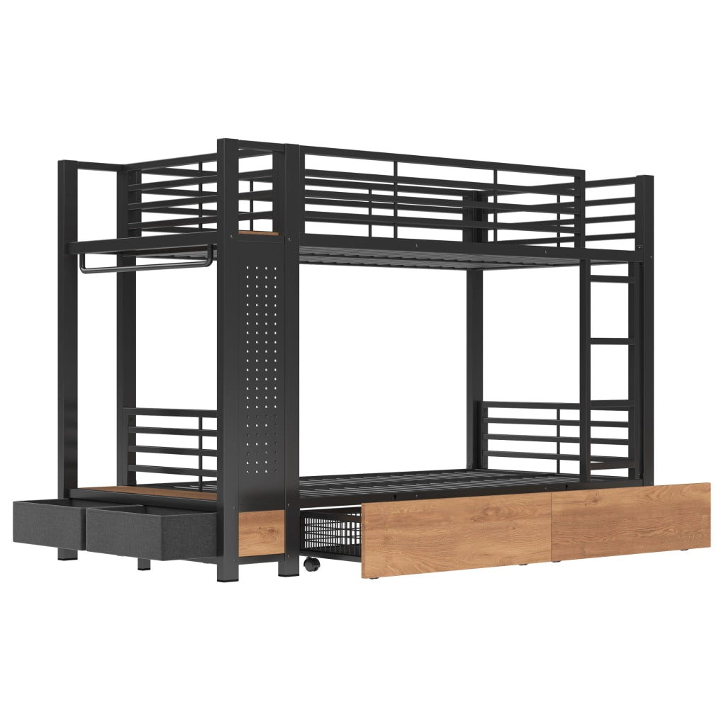 LETTO A CASTELLO 90x200 cm con LED MDF e Metallo Nero