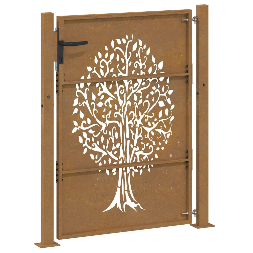 Cancello da giardino 100x150 cm in acciaio Corten con design ad albero 153217