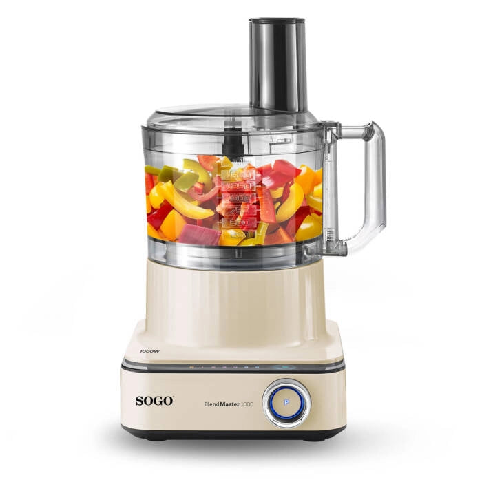 Robot da cucina 2,3L 1000W con 6 velocità, display LED e 10 accessori per tritare impastare e spremere - Sogo
