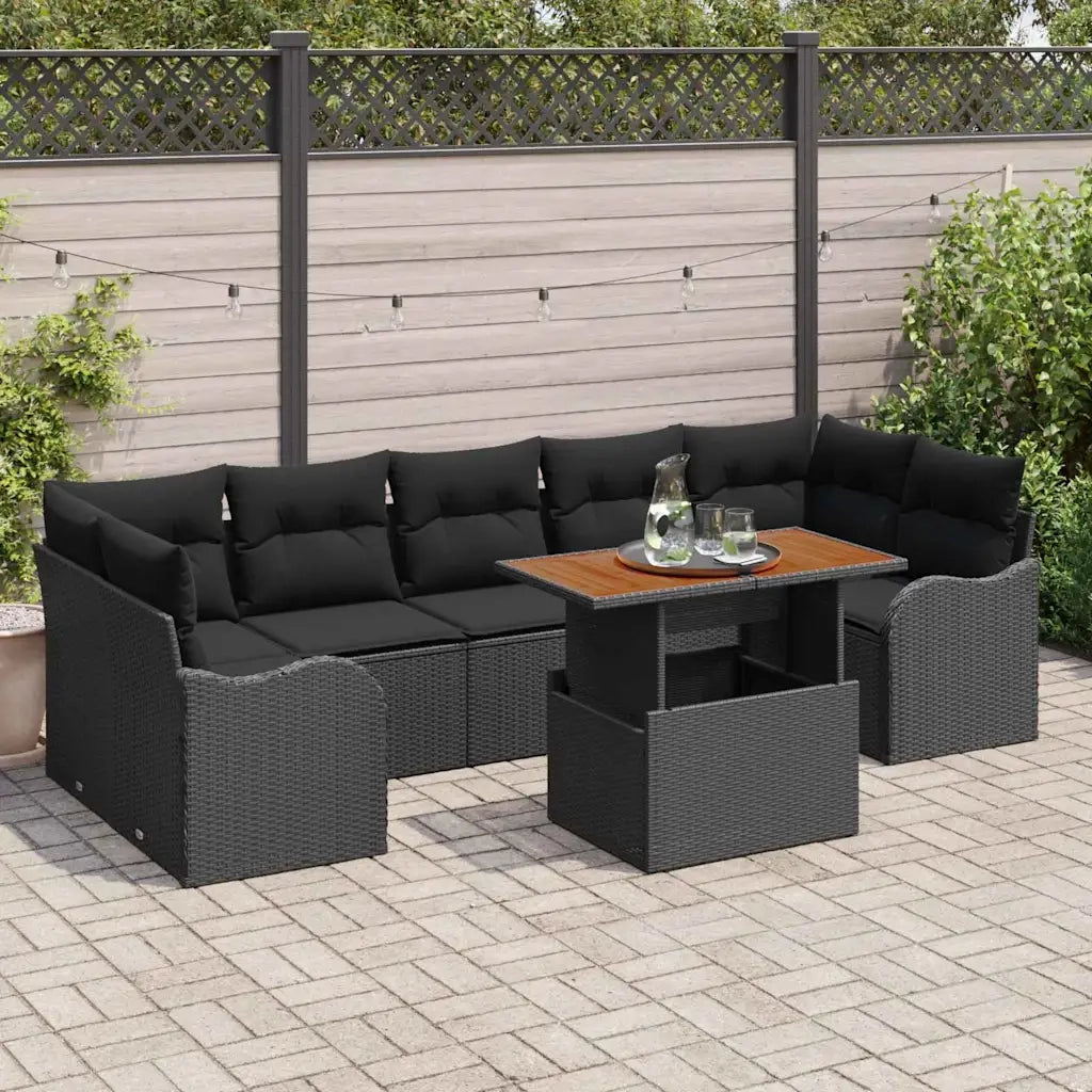 Set Divano da Giardino con archiviazione 8 pcs Nero Poly Rattan