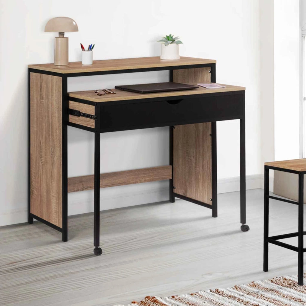 IDMarket - Scrivania allungabile nera a 1 cassetto di design industriale BOSTON