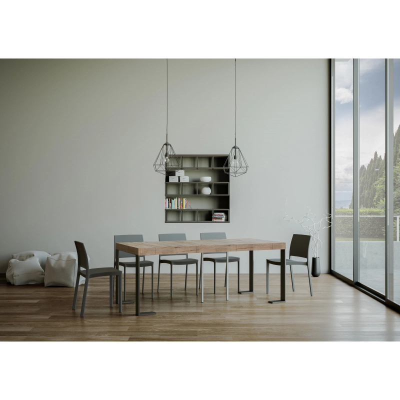 Consolle allungabile 90x40/196 cm Tecno Small Premium telaio Antracite - Quercia Natura