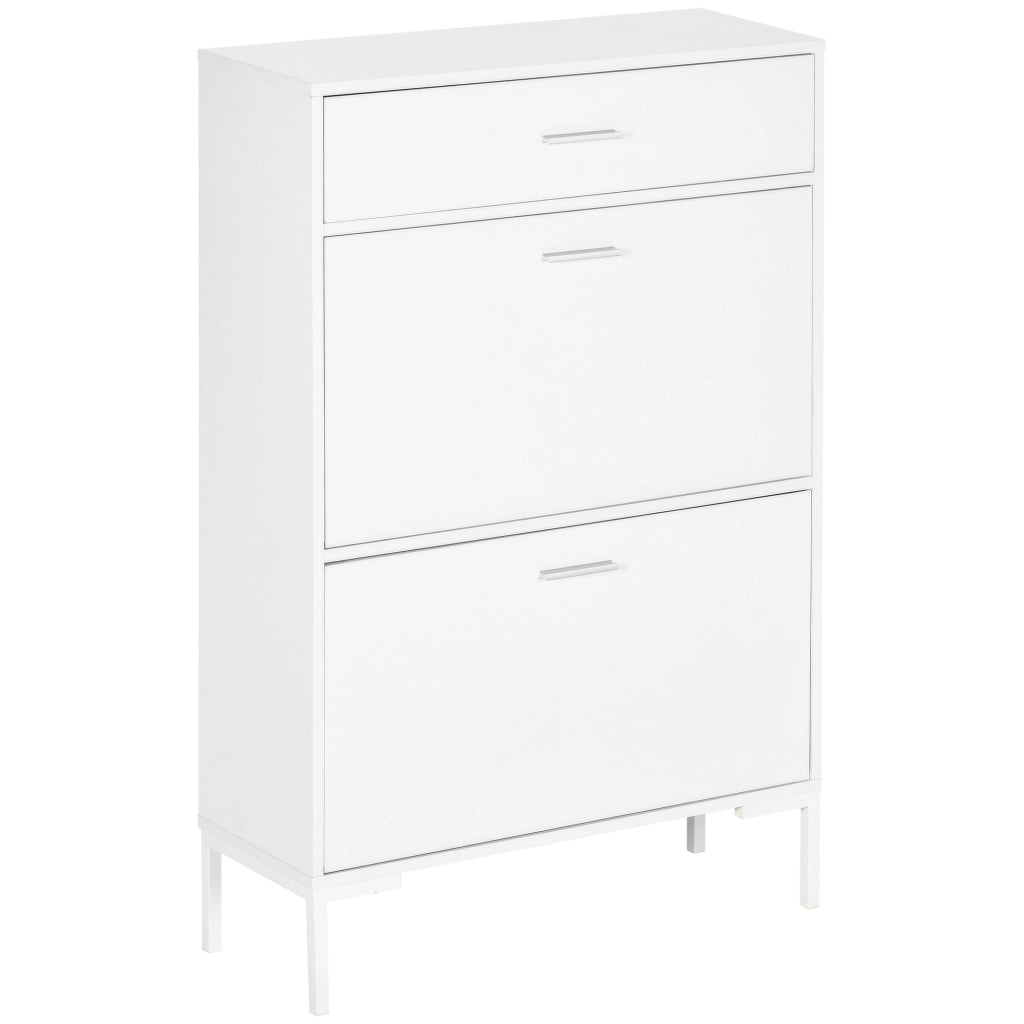 Mobile Scarpiera Moderno con 2 Ante a Ribalta e Cassetto ¨C zephmum ¨C Bianco 76x26x110 cm