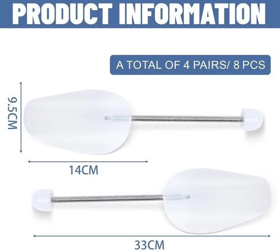 Schiaccianti per scarpe 4 pezzi - Molla metallica regolabile - Materiale plastico - Sostenibile - Adatto per misura 40-47 - Ideale per scarpe da uomo - Supporto per scarpa