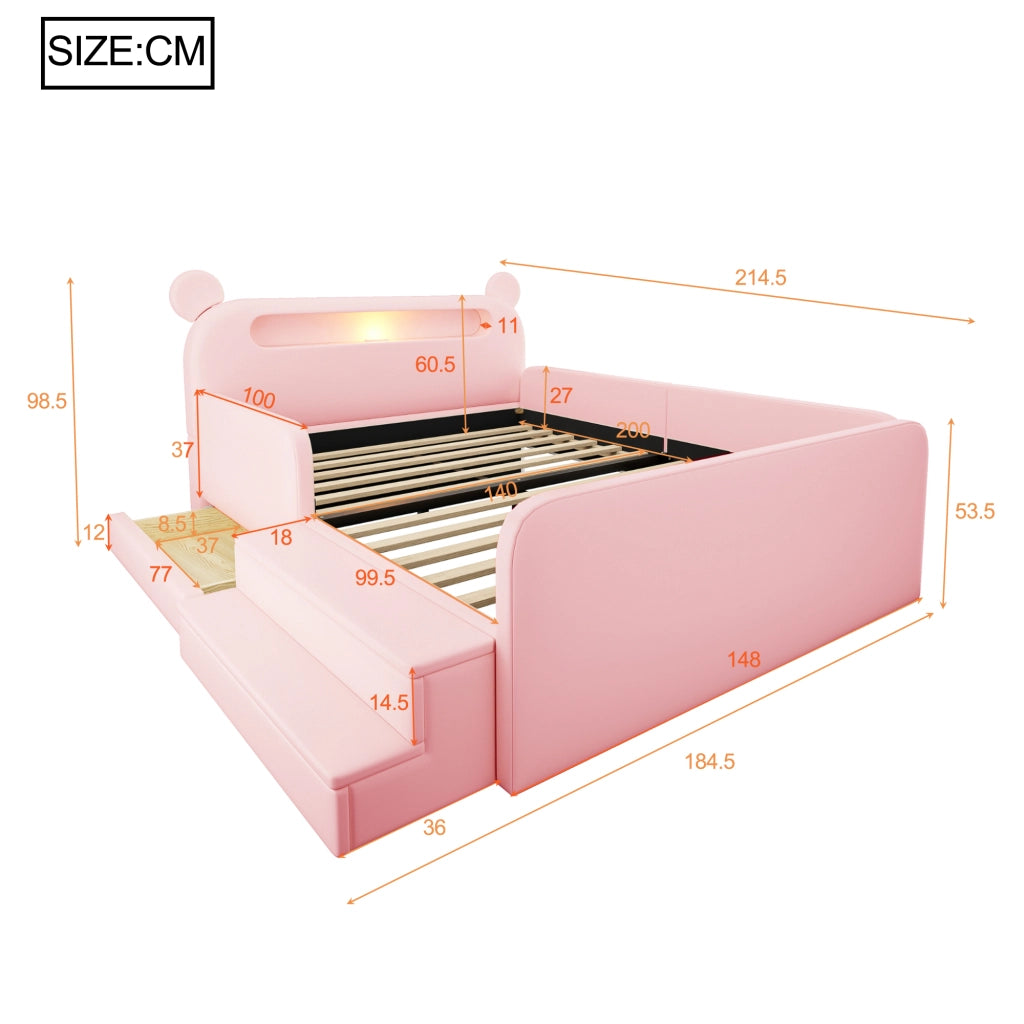 Letto per bambini 140x200 cm con luce notturna e porta USB in similpelle