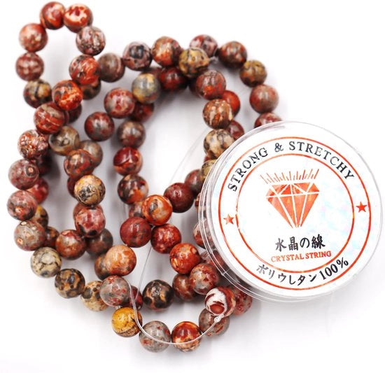 Collezione di perle con cordino per la creazione di accessori DIY Perle in vetro per collane 10 mm = 76 pezzi e 1 bobina di cordino Pelle di leopardo giada 10 mm
