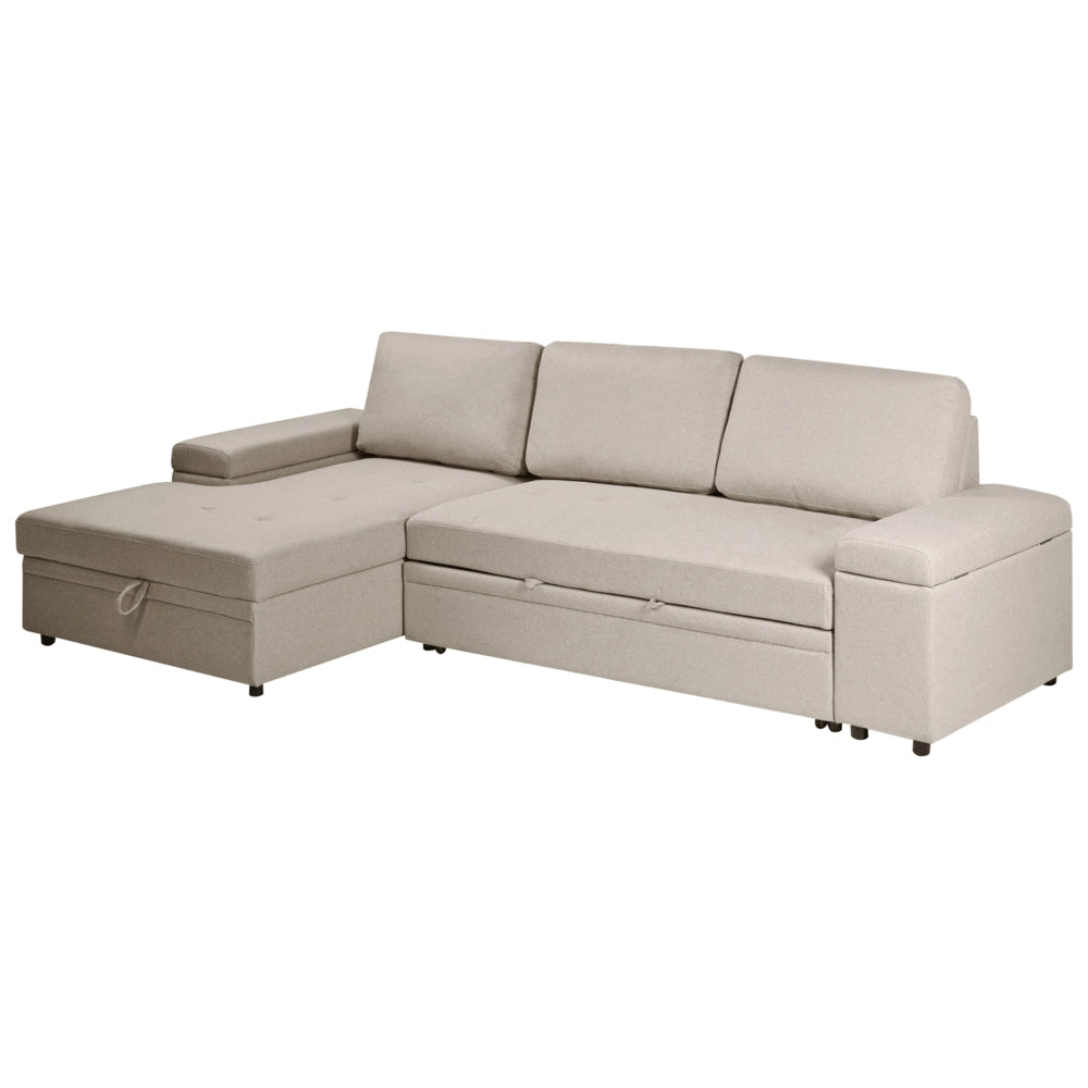 Divano letto angolare in finto lino per mancini con contenitore Cuscini in poliestere Schienale beige lato destro