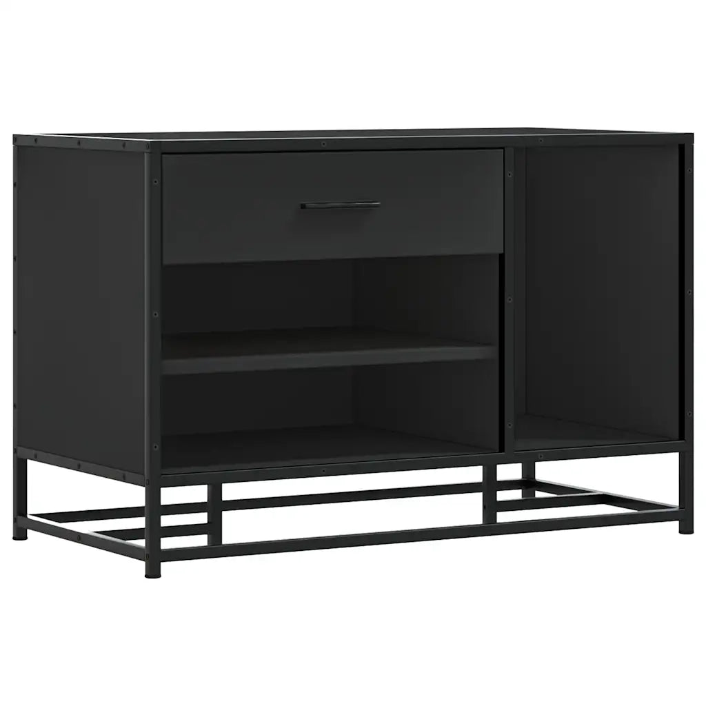 Panca Portaoggetti-Sgabello-Panca con Contenitore Nera 80x40x53,5 cm Multistrato e Metallo