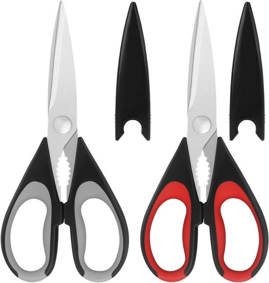 Sottile taglio per cucina in acciaio inossidabile con impugnatura morbida - Multifunzionale e robusto - Rosso/grigio - Set a due pezzi