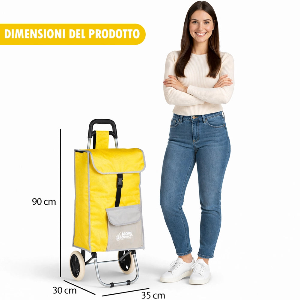 Carrello Trolley Frigo Modello Zeus Giallo Ruote e Manico Ergonomico 35x30x90cm