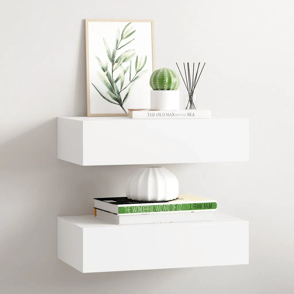 2 pz Scaffali con Cassetti da Parete | Mensola sospesa Bianchi 40x23,5x10 cm MDF