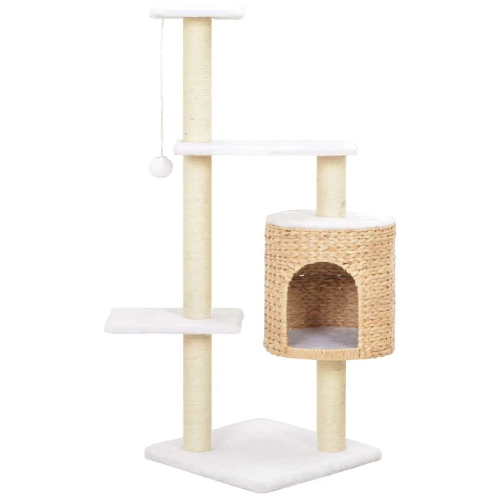 Tiragraffi albero per gatti cuccia per gatti peluche in sisal con stampa di alghe marine beige 3702267