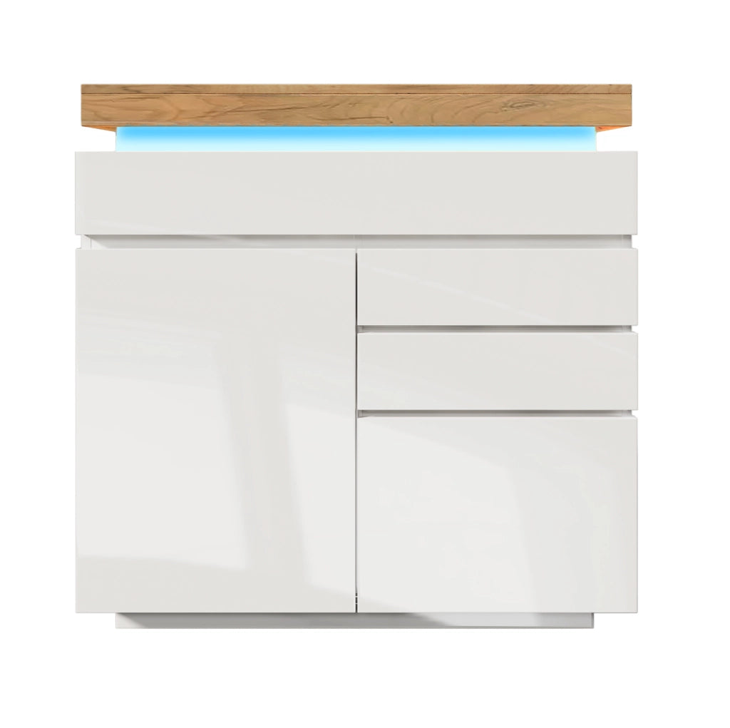 Credenza lucida con LED e ripiani regolabili; 110x39x115 cm; bianca