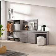 Scarpiera, 297x35x145cm, Camera da letto, Armadio Aperto, Cassettiera, Pannelli Decorativi, Tavolo da toeletta, grigio cemento RF3530