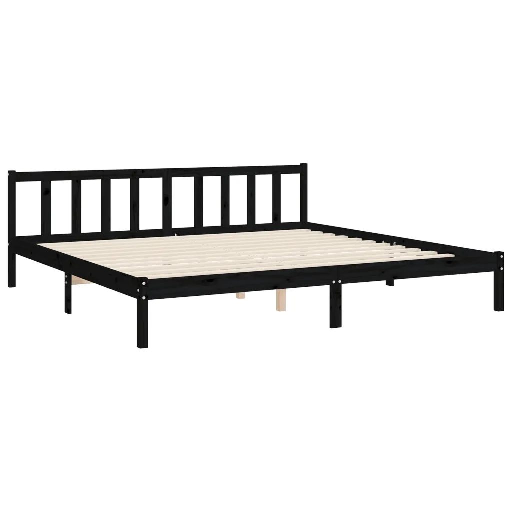 Giroletto con Testiera-Struttura Letto con testiera Nero 200x200 cm in Legno Massello 555993