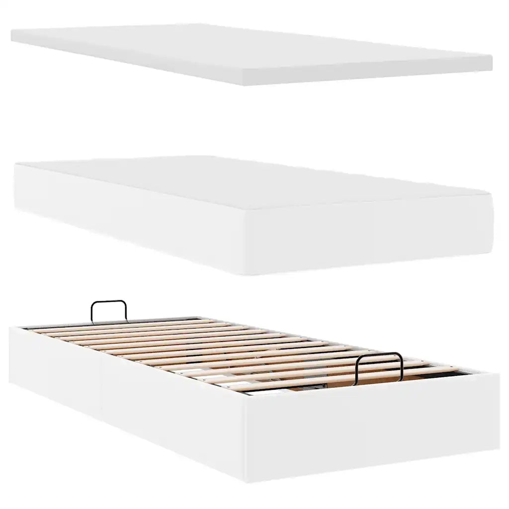 Struttura Letto Pouf con Materassi Bianco 200x200 cm Similpelle 3311230