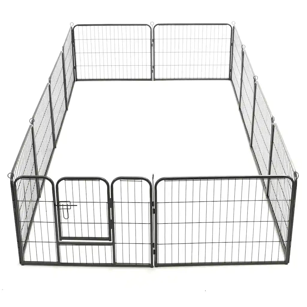 Box per Cani con 12 Pannelli in Acciaio 80x60 cm Nero 170573