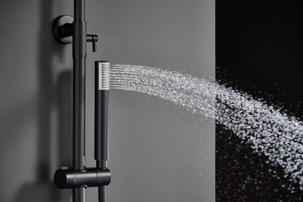 IMEX Colonna doccia monocomando cromo in acciaio-ottone soffione anticalcare Ø20 cartuccia ceramica Ø35 asta estensibile tubo e maniglia Imex-BDM039-NG