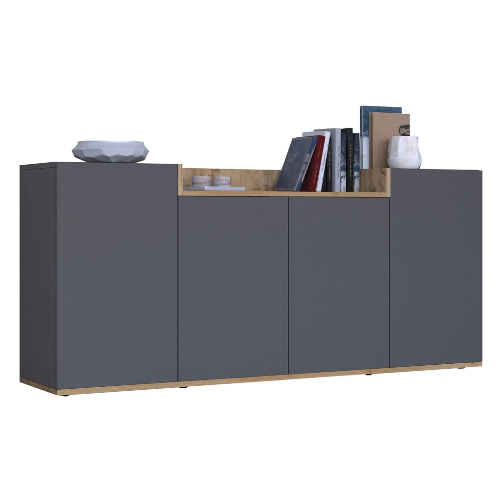 Madia Swink, Credenza 6 Ripiani Made in Italy, 160x35x70h cm Nero Antracite