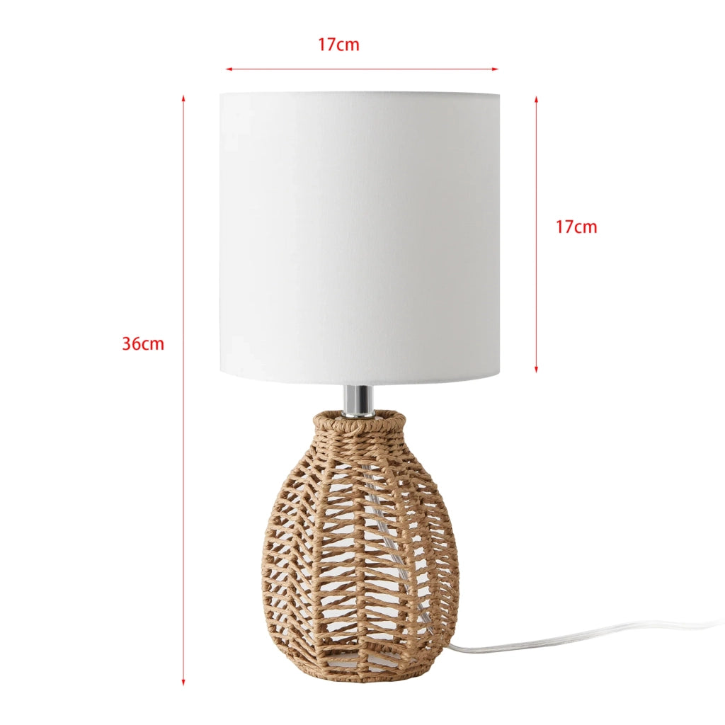 Lampada da tavolo E14 metallo e corda di iuta altezza 36 cm beige cromo bianco 03_0009546