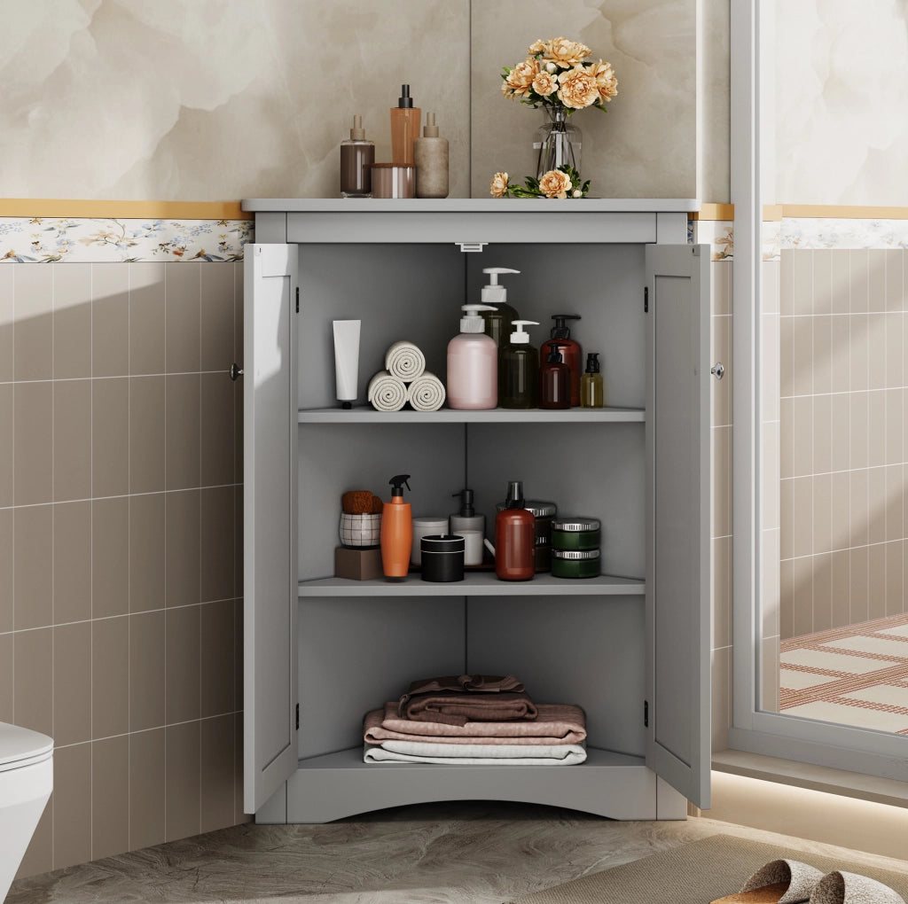 Mobile angolare grigio a 2 ante in MDF, 61,5 x 80 cm