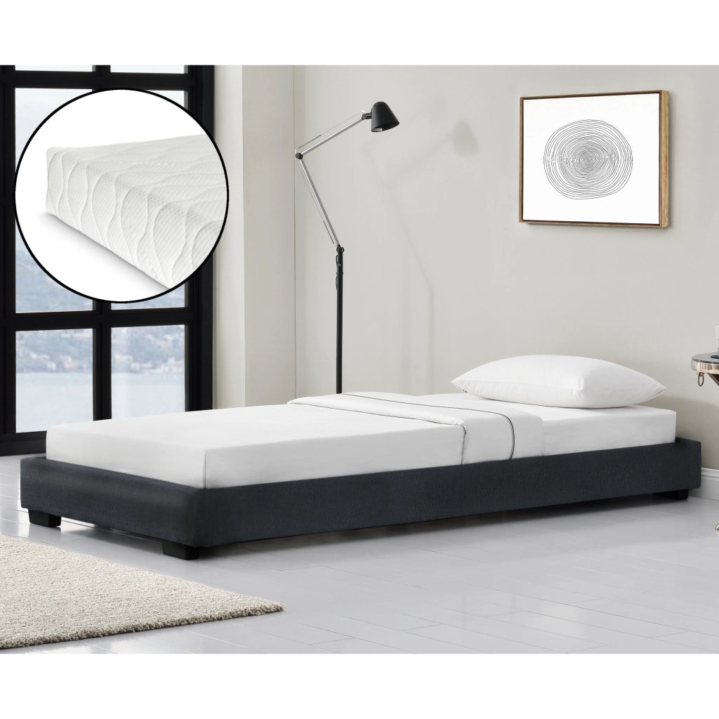 Corium Struttura Letto Imbottito con Materasso a Schiuma Fredda 90 x 200 cm Letto Singolo con Rivestimento in Similpelle con Materasso Anallergico - Nero