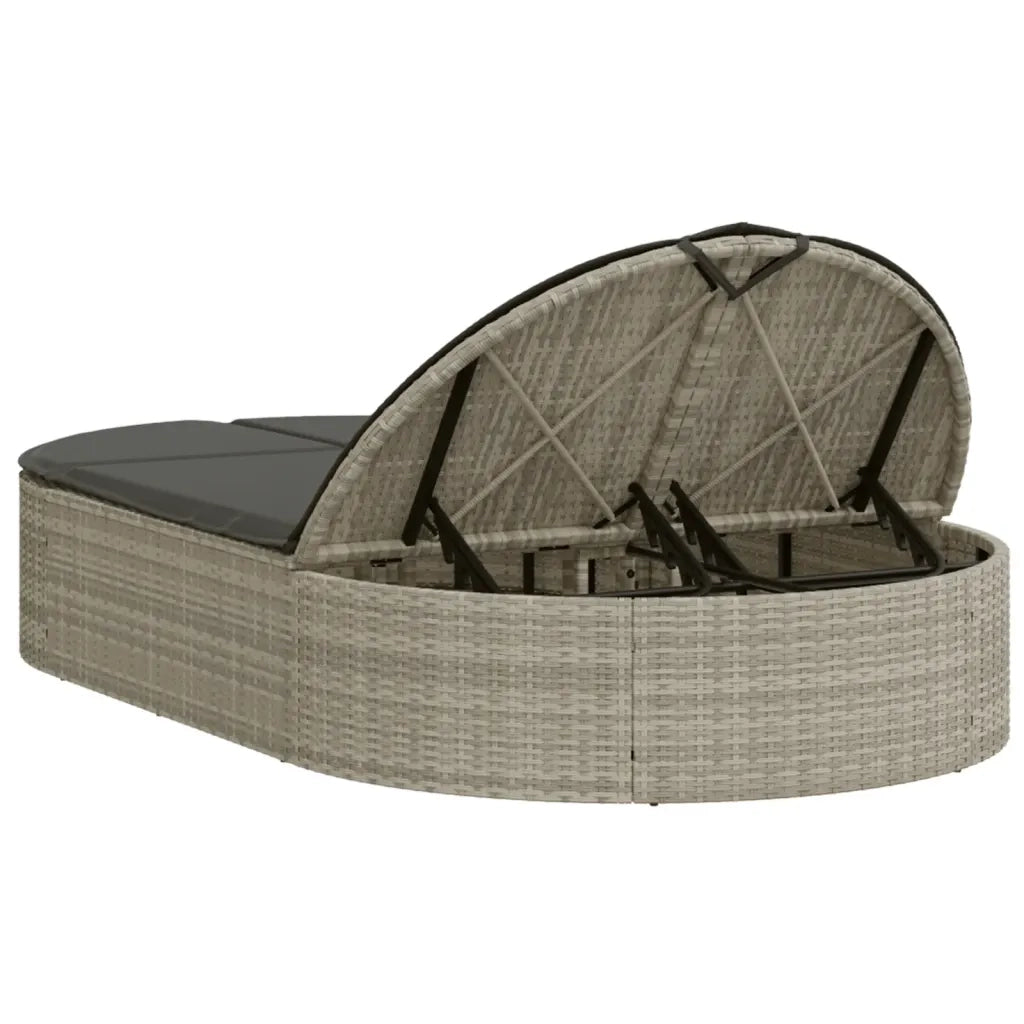 Lettino Prendisole | Sdraio da giardino | Lettino da sole Doppio con Cuscini Grigio Chiaro Polyrattan