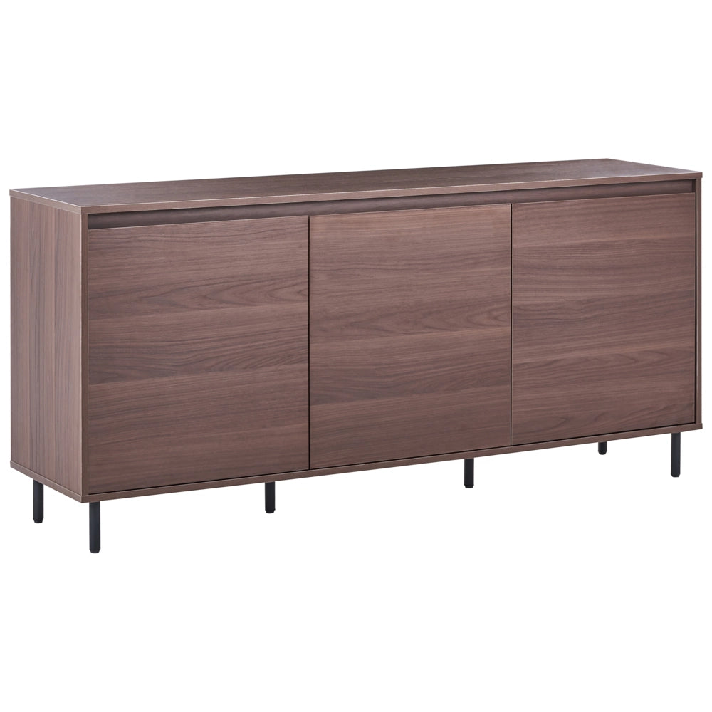 Credenza a 3 ante in truciolato marrone scuro con gambe in metallo nero mobile indipendente con ripiani mobile contenitore per la casa