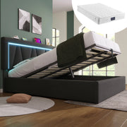 Letto matrimoniale imbottito 160x200 cm con LED; USB e Type-C; contenitore; grigio