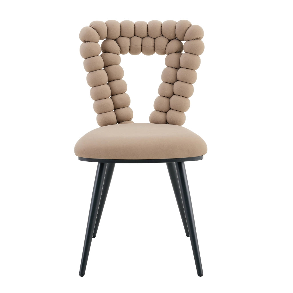 Sedia da Pranzo Set da 2 con Schienale Geometrico Traforato e Gambe in Metallo, in Velluto Cammello