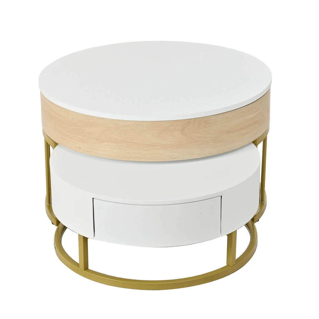 TAVOLINO DA CAFFÈ Set da 2 pezzi rotondo sollevabile 70x70/60x60 cm MDF Bianco/Oro