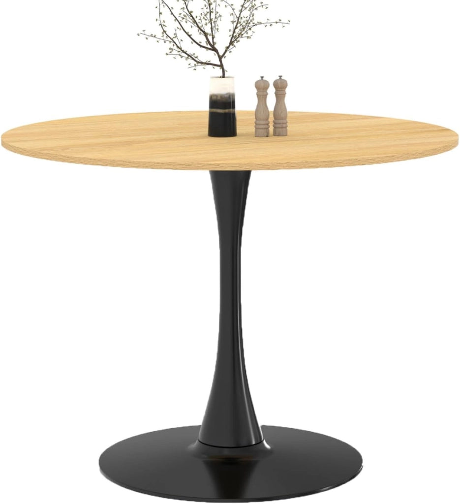 DALIA Mesa de comedor para 6 personas con patas de madera y tulipán negro 110 cm
