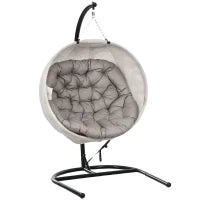 Cesto Sedia a Dondolo a Forma di Uovo, Sedia a Dondolo con Funzione Oscillante e Cesto Pieghevole, Sedia da Giardino, Portabicchieri, Marrone Sabbia