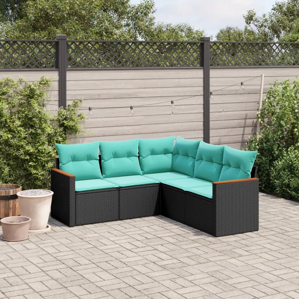 Set Divani da Giardino 5 pz con Cuscini Nero in Polyrattan 3225959
