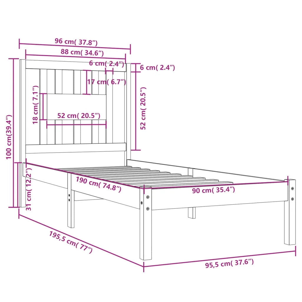 Giroletto-Struttura Letto in Legno Massello 90x190 cm Single 815472