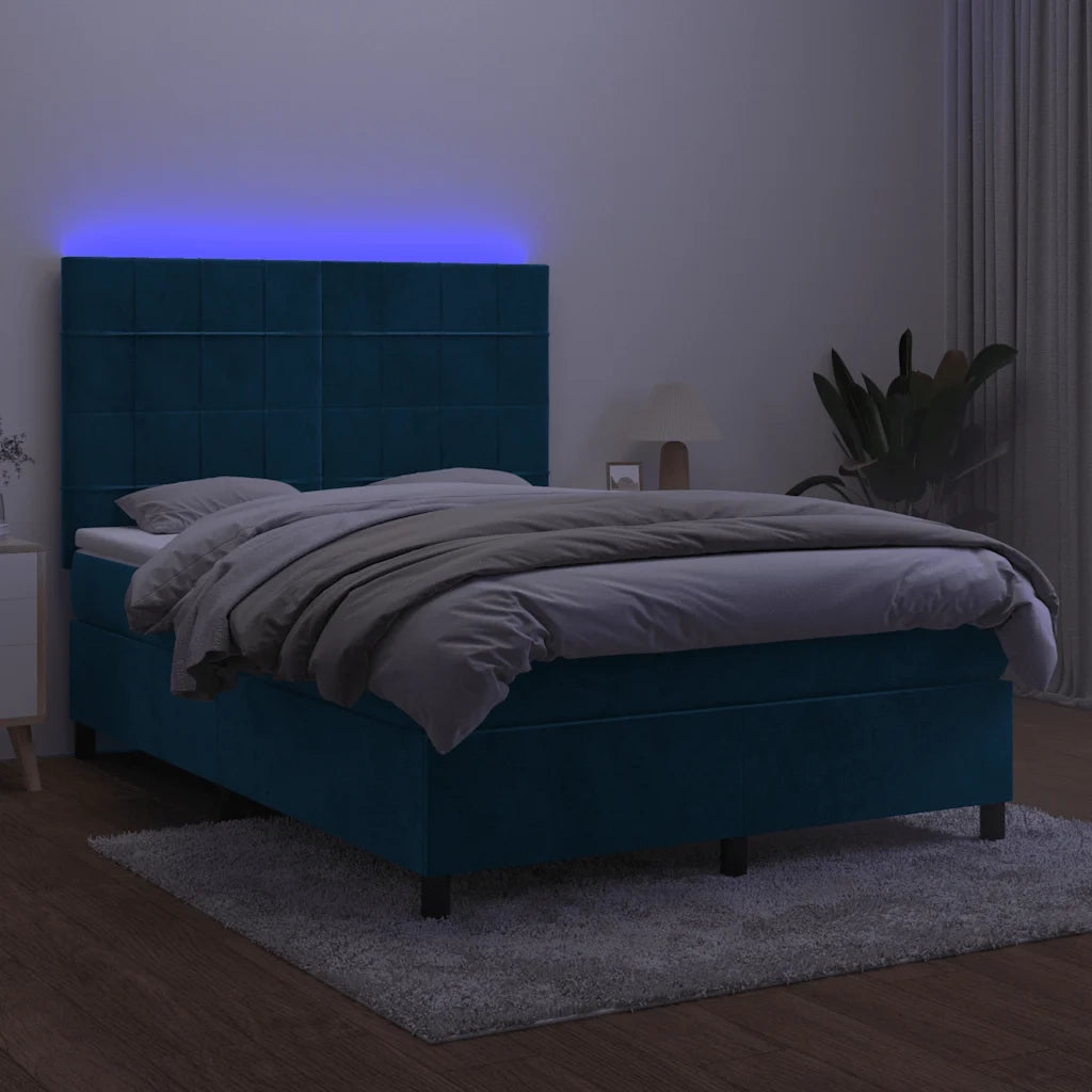 Letto a Molle con Materasso e LED Blu Scuro 140x200 cm 3136129