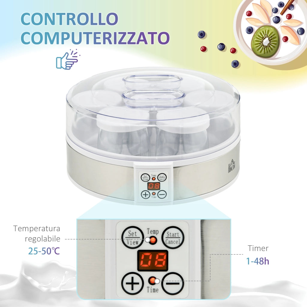 Yogurtiera Elettrica 1.5L ¨C Xylo ¨C 7 Vasetti, Display, Acciaio Inox, 20W, 24x24x13cm