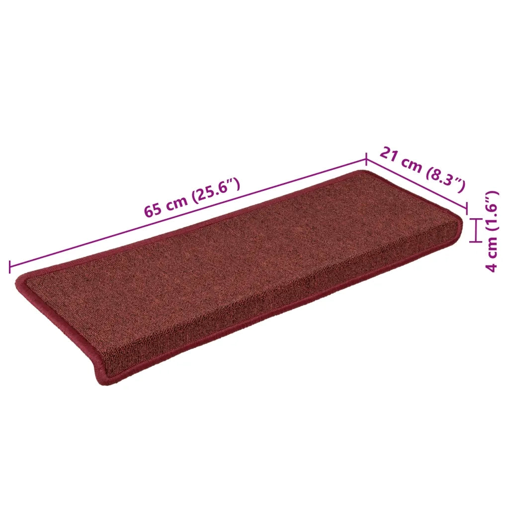 Tappetini per scale 15 pz 65x21x4 cm Bordeaux bordo rettangolare 326199
