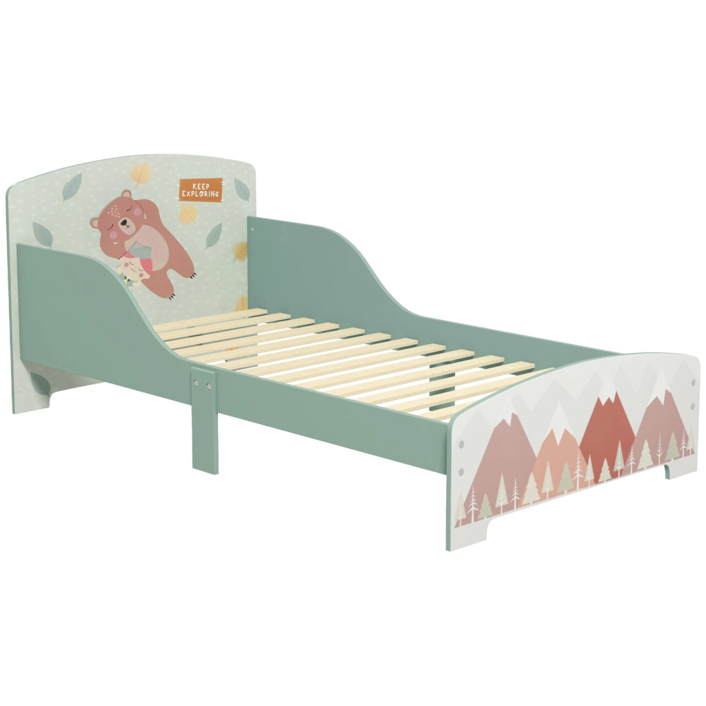 Letto per bambini con barriere di sicurezza ¨C zephmum ¨C 77x143x60 cm verde con rete a doghe