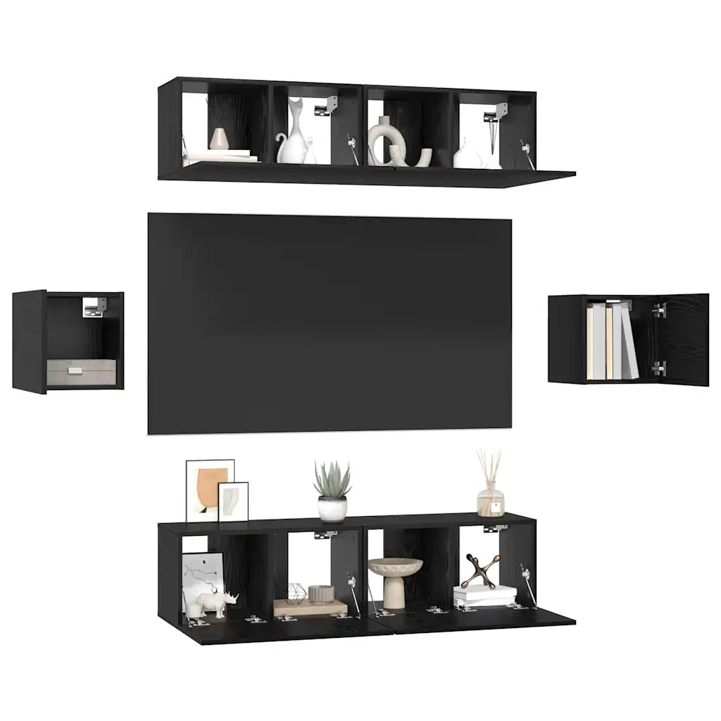 Set mobile TV 6 pcs Rovere Nero Legno multistrato 3393400