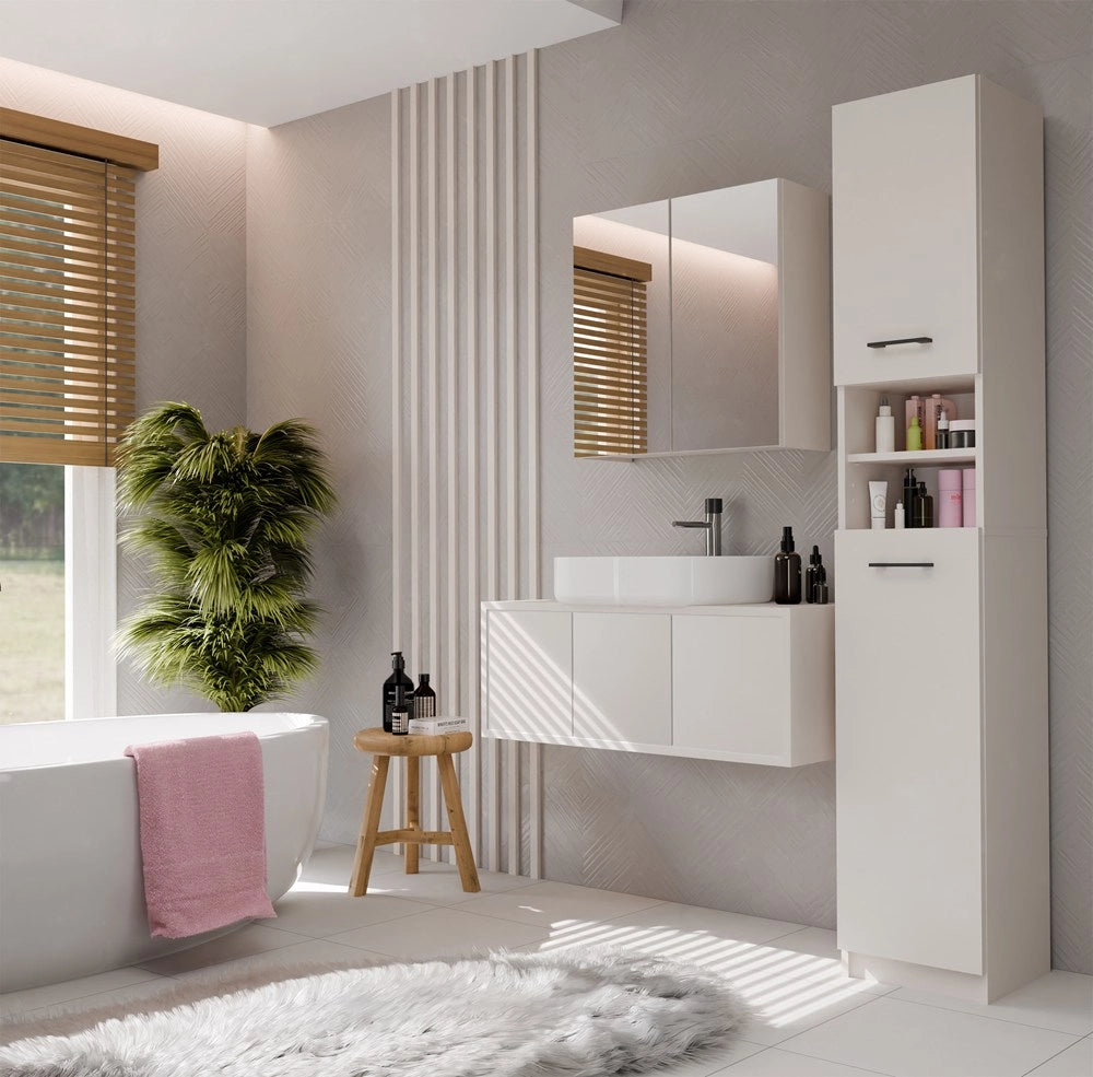 Mobile bagno sospeso con specchio sopra lavabo POLA 2dl 2 ante cashmere