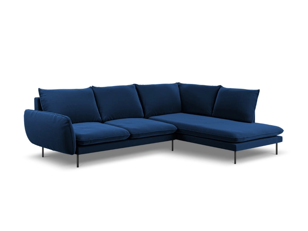 Cosmopolitan Design - Divano angolare destro "Vienna" 6 posti in velluto blu reale 