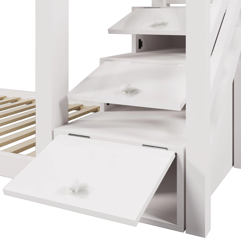 Letto a casetta per bambini 90x200 cm con scivolo e contenitore laterale, bianco